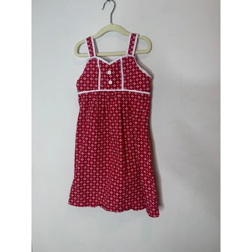 Hanna Andersson Dress Girls‎ 6-7 Years Red Geometric Sleeveless Strappy Sundress